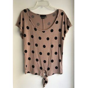 Lime Blue Taupe Beige Black Polka Dot Top, Size S